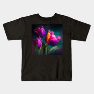 Magenta Flower Tulips Kids T-Shirt